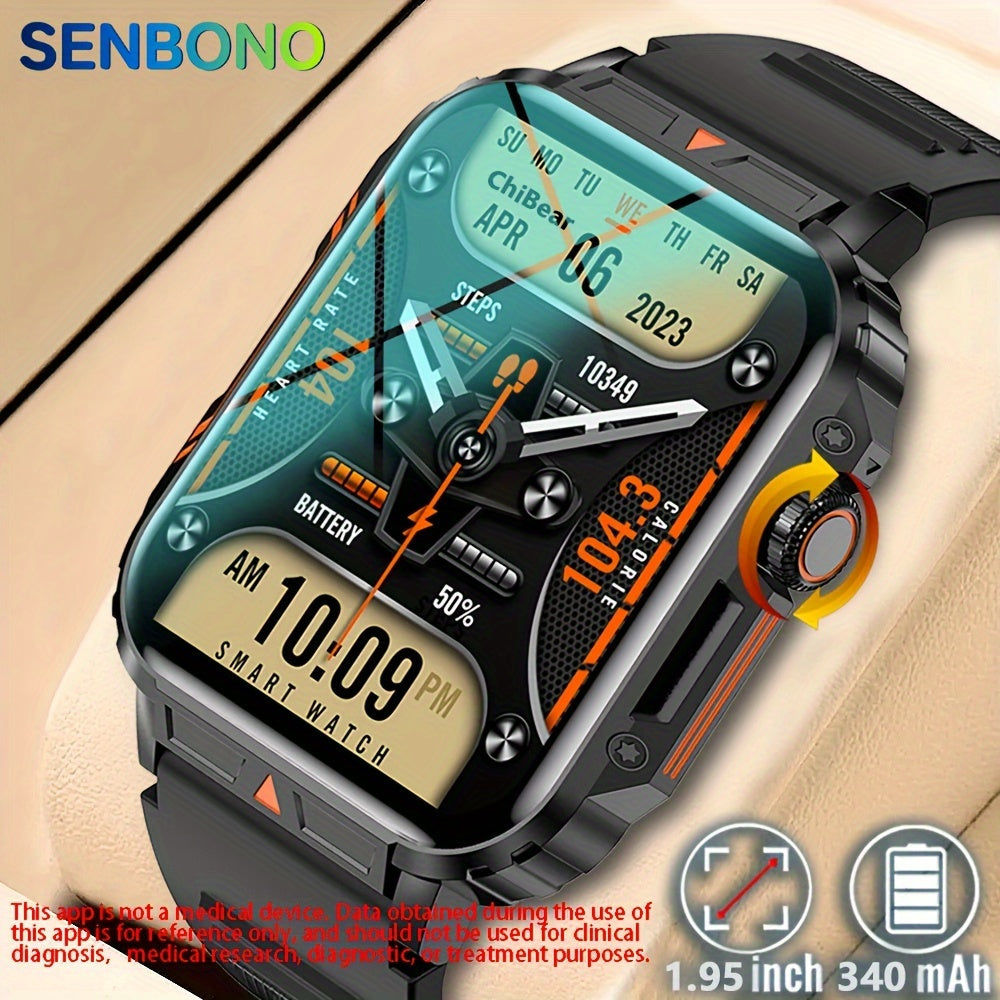 Smartwatch for Men SENBONO L81B 1.95 Inch with Calling, 100+ Sport Modes and 340mAh Battery