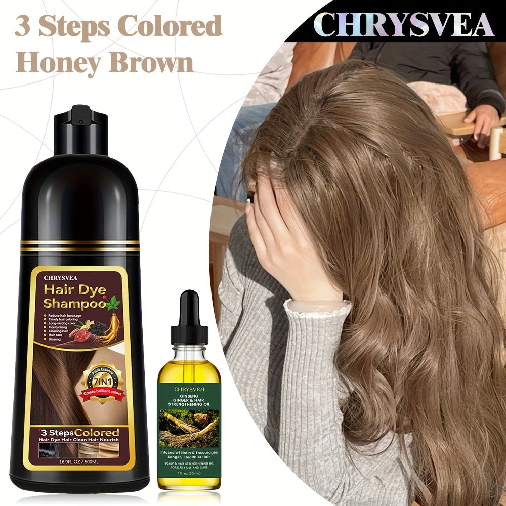 Hair Dye Shampoo, CHRYSVEA 500ml Bottle with 30ml Hair Oil and Nine Shade Options Set for At-Home Color Selection