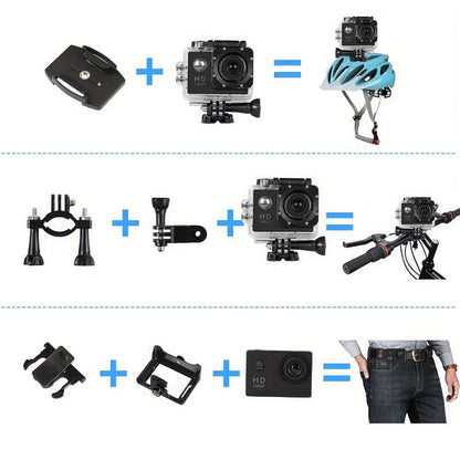 1080P 30fps-Labeled Action Camera with 170-Degree Lens, 2-Inch LCD, 900mAh Battery and Mounting Accessories