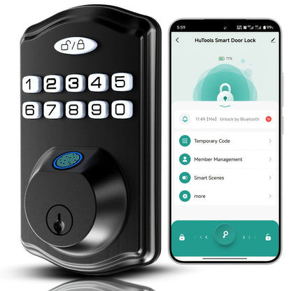 Heavy Duty Smart Deadbolt with Biometric Fingerprint & Keypad - App Control, Auto-Lock, Keyless Entry for Front Door, Office & Apartment, Zinc Alloy, Optional Handle Set Included