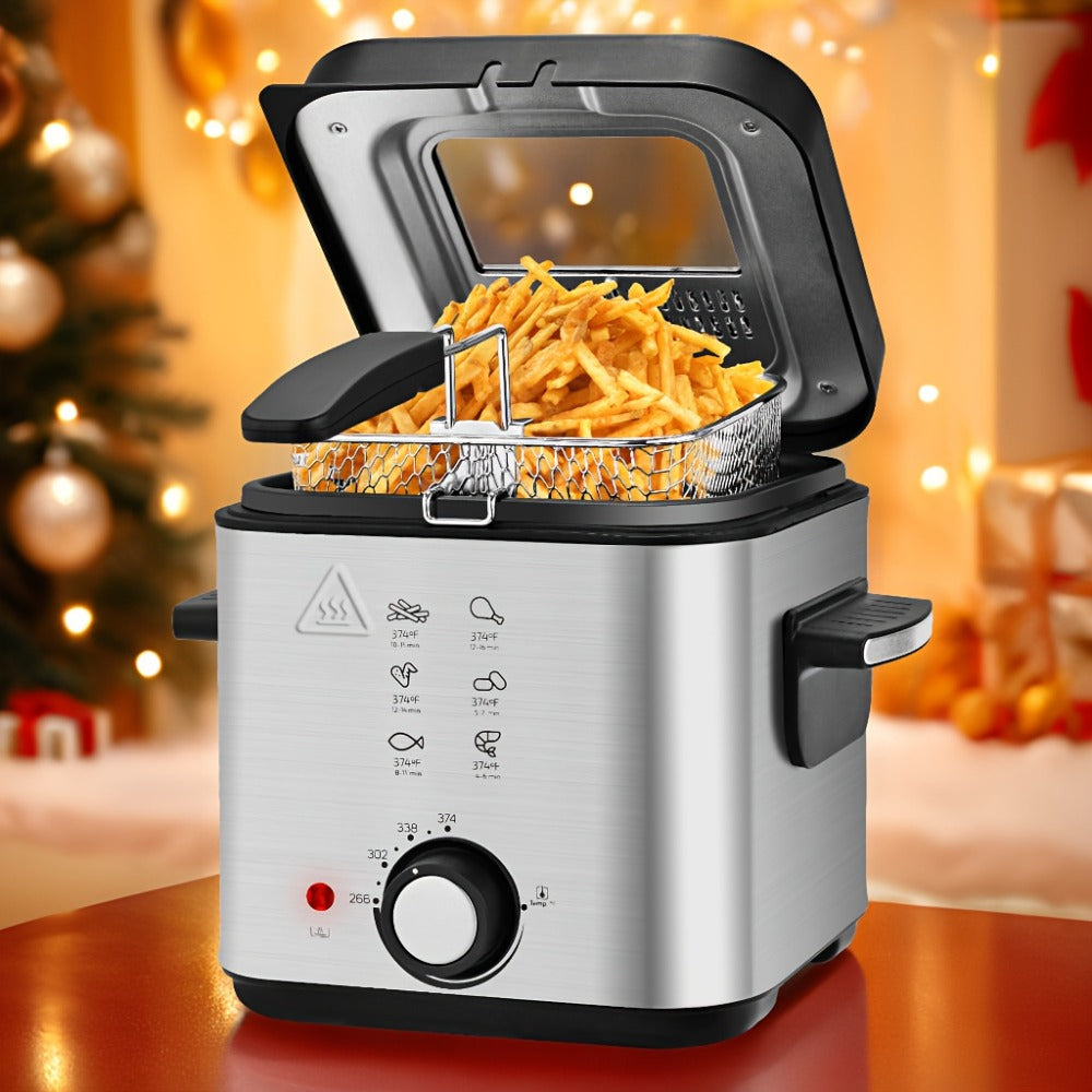 Deep Fryer with Basket 1500W | Adjustable Temperature, Removable Lid & Non-Stick Interior Pot, Viewing Window, Dishwasher-Safe Basket for Home Electric Frying – 1.5L & 2.5L Options, Black