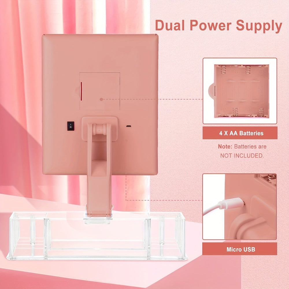 Makeup Mirror Tri-Fold Vanity with 24 LEDs, 1X 2X and 3X Panels, Touch Dimming, Storage Base and Dual Power