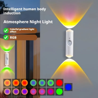 Cat Eye LED Wall Light Motion Sensor – 6 Pack USB Rechargeable Night Lamp, 3 Color Settings, Wireless Auto Sensing No Wiring for Bedroom Stairs Closet Bathroom Hallway (RGB / Three Colors)