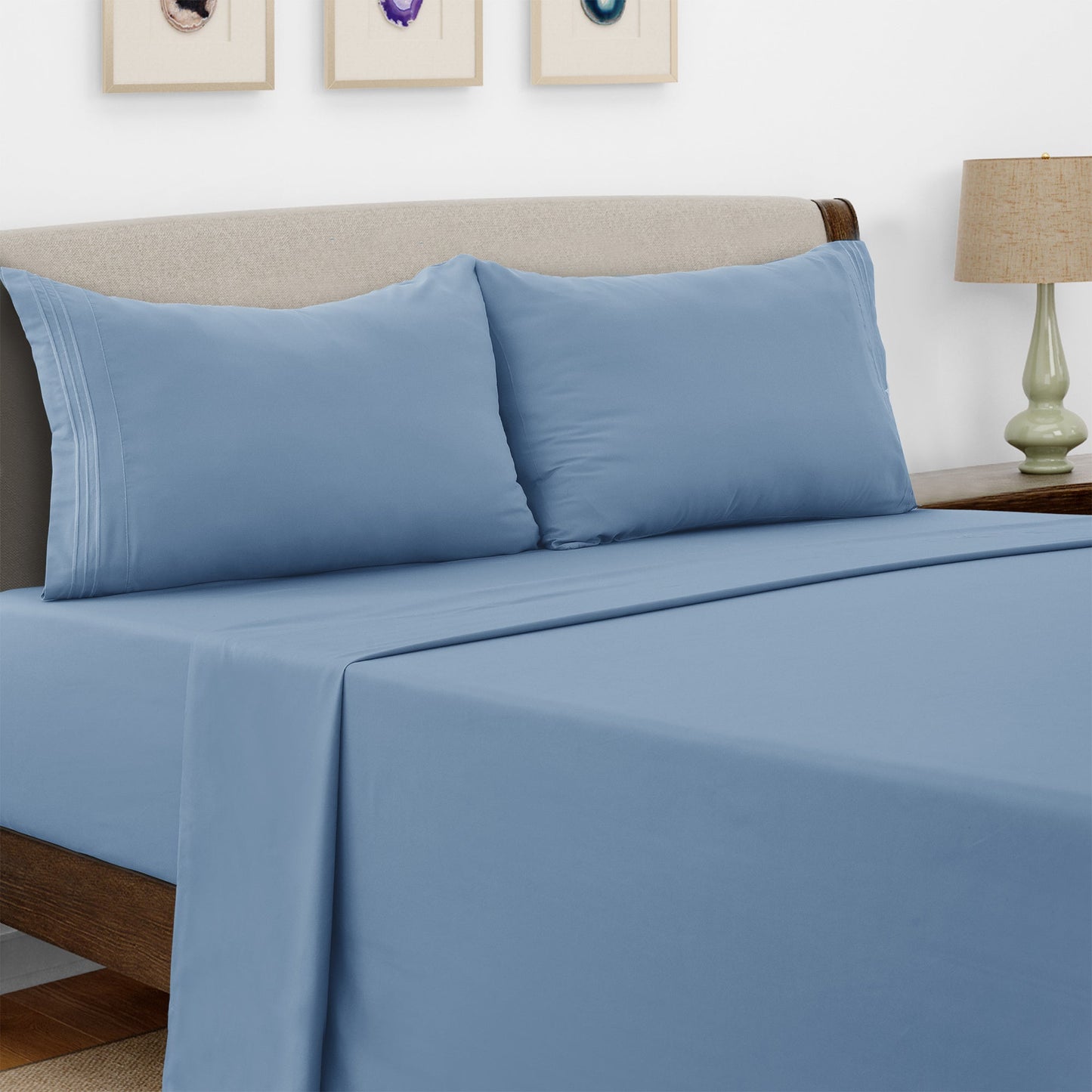 Bed Sheet Set Microfiber with Size-Dependent 3- or 4-Piece Contents and Six Documented Bed Dimensions