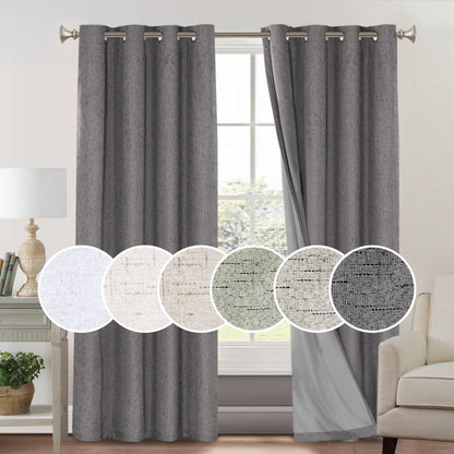 Two-Panel Linen-Textured Blackout Curtain Set in Six Colors with 52-Inch Width and Four Lengths
