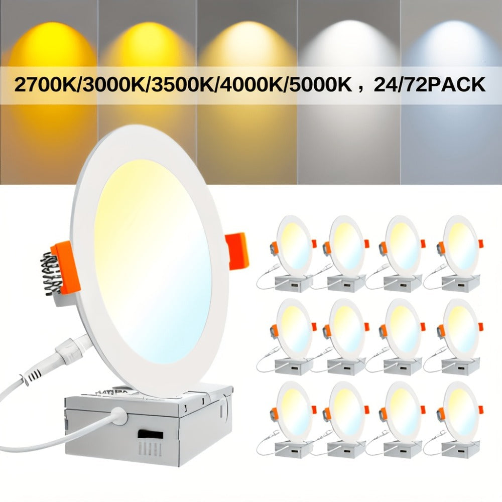 LED Recessed Ceiling Light 6 Inch 24/72 Pack 5CCT 2700K-5000K Dimmable Ultra-Thin Wafer for Home Cooking, Dining and Outdoor Meals