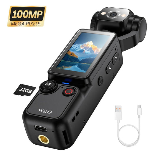 4K Pocket Camera with 180° Rotating Lens, 100MP, 2000mAh Battery & 32GB Card – 1.9" Screen, USB-C Charging, Webcam Function, Mini Compact Cam for Outdoor Sports, Cycling & Vlogging