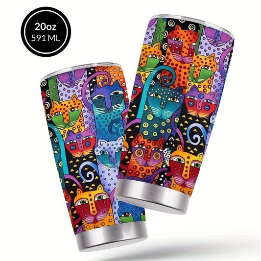 Insulated Tumbler 20oz Abstract Cat Graphic with 304 Stainless Steel, Lid and Straw for Everyday Use