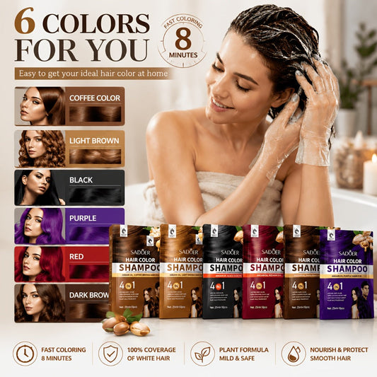 3-in-1 Hair Color Shampoo 10-Pack Single-Use Sachets Natural Dye Deep Cleansing Moisturizing Gel — Gray Coverage Portable At-Home Hair Coloring Unisex Black Brown Red Purple