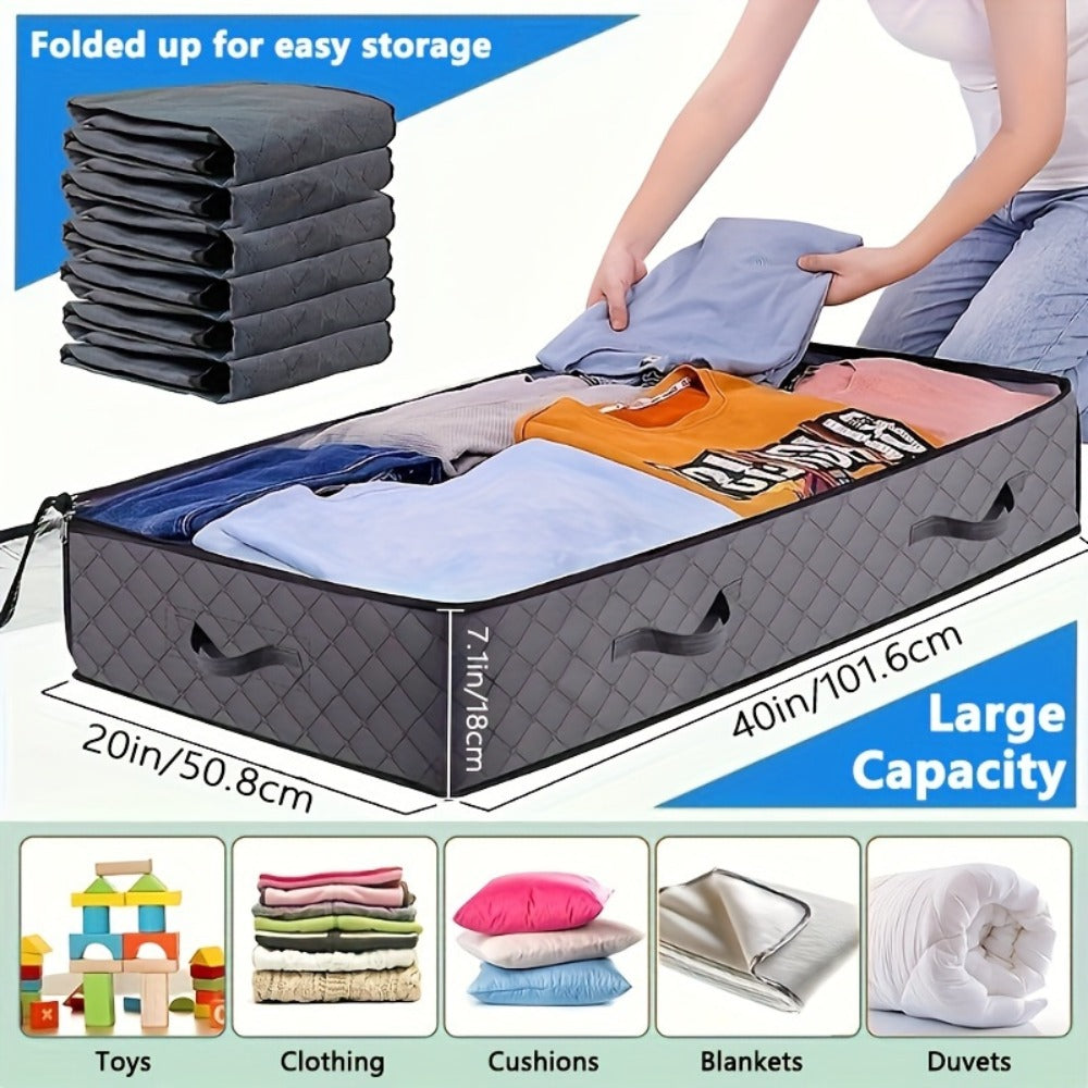 Under Bed Storage Box Extra Large 23.78gal with Transparent Window & Sturdy Handles — Clothes, Quilts & Bedding Organizer for Home | Gray | 2 or 6 Pack