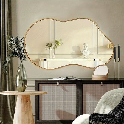 Boho Irregular Wall Mirror - Gold Aluminum Alloy Frame Asymmetrical Decorative Mirror for Bathroom Bedroom Living Room Entryway Cloakroom Wall Decor