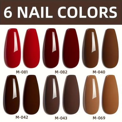 Gel Nail Polish Set with XEIJAYI Label, 6 Red Glitter Gel Colors in Gilded Bottle Set 36 for UV LED Cure