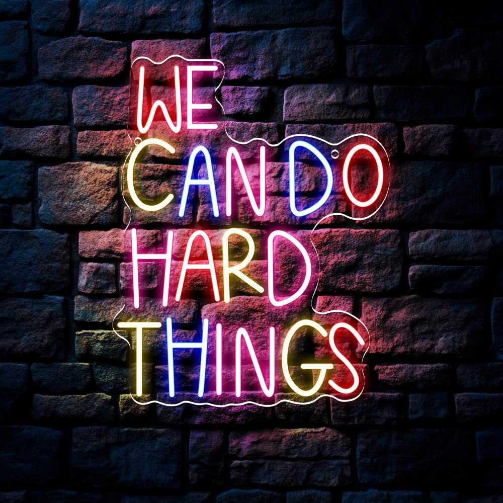 Neon Sign We Can Do Hard Things – Dimmable LED Wall Art, USB Powered, Vibrant Colors, Inspirational Bedroom Decor for Classroom Birthday Party Aesthetic Backdrop, 13.3x10.6 In