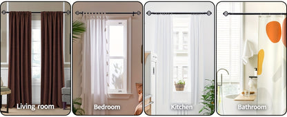 Black Adjustable Curtain Rod with Lattice Finials and Four Length Ranges from 18–32 to 34–152 Inches