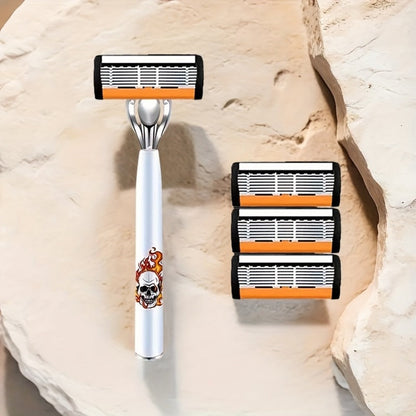 Beard Razor for Men 6-Layer Stainless Steel Blades Premium Metal Handle 36 Replaceable Blades – Mustache Grooming Shaver Ultra-Close Traditional Shaving Kit for Daily Use Gift for Him