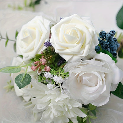 Artificial Flowers 50-Piece White Silk-Style Rose Set with Stems for Wedding Bouquets and DIY Decor