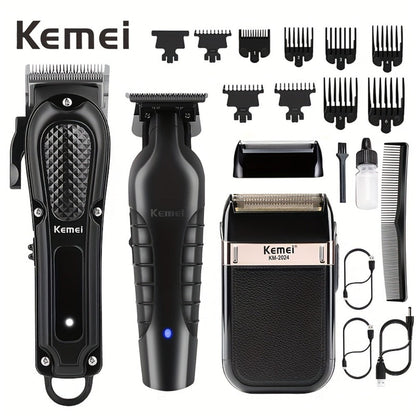 Kemei Hair Clipper & Beard Trimmer Set for Men — Professional Grooming Kit with Reciprocating Shaver, USB Rechargeable, Home & Salon Use, Father's Day & Birthday Gift for Dad