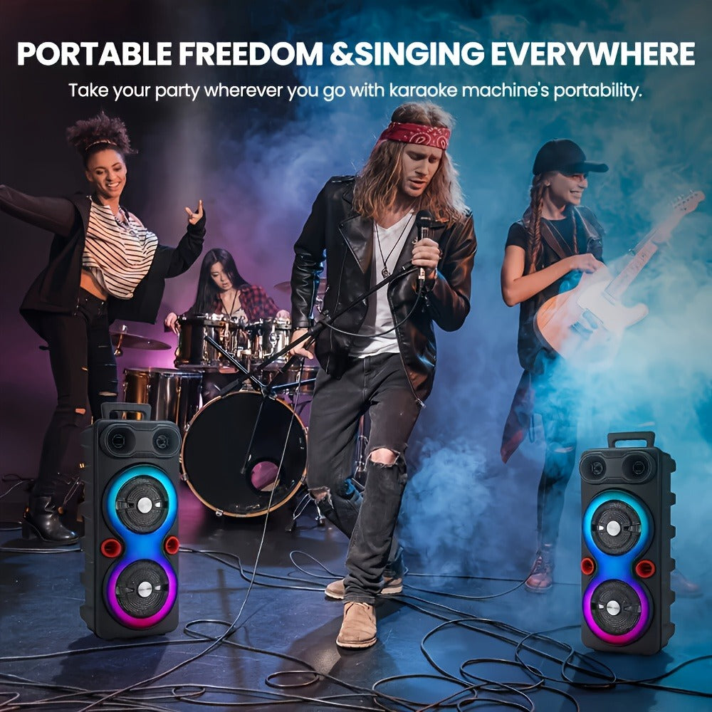 Dual 8.5-Inch Portable Party Speaker with RGB Lights, Bluetooth, TWS, FM, USB and Built-In Microphone