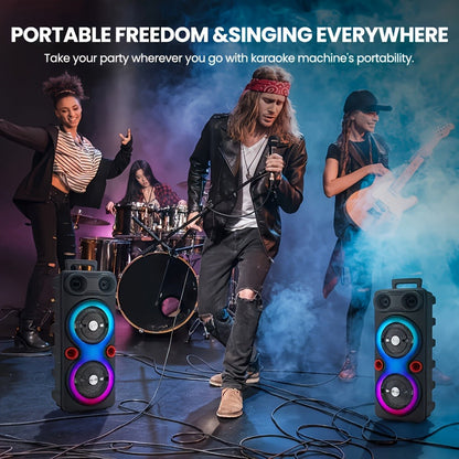 Dual 8.5-Inch Portable Party Speaker with RGB Lights, Bluetooth, TWS, FM, USB and Built-In Microphone
