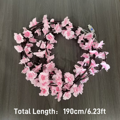 LED Cherry Blossom Chandelier Rattan String Lights USB 8 Modes Indoor Outdoor Holiday Decoration