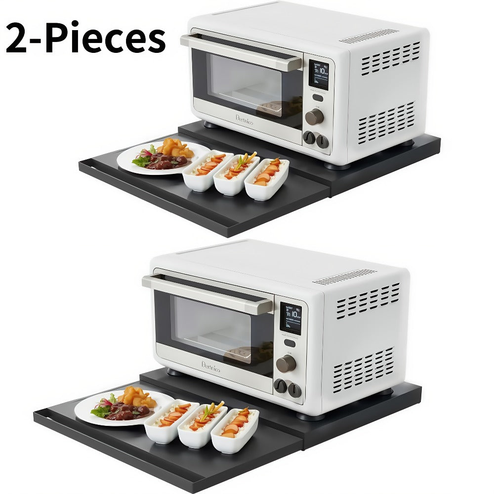 Pull-Out Microwave Stand with Metal Countertop Shelf, 15.4-24.4-Inch Extension and Black or White One- or Two-Piece Sets