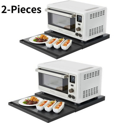 Pull-Out Microwave Stand with Metal Countertop Shelf, 15.4-24.4-Inch Extension and Black or White One- or Two-Piece Sets