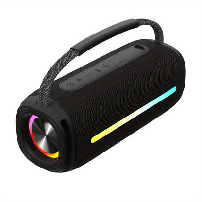 Portable Cylindrical Speaker in Black, Blue or Green with Carry Handle, Dual Light Bars and End-Ring Lighting