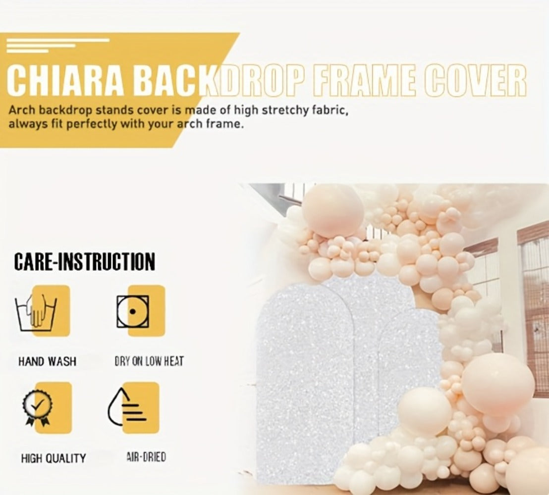 Three-Size Wedding Arch Cover Set for 4, 5 and 6-Foot Frames in Nine Metallic Sequin Color Options
