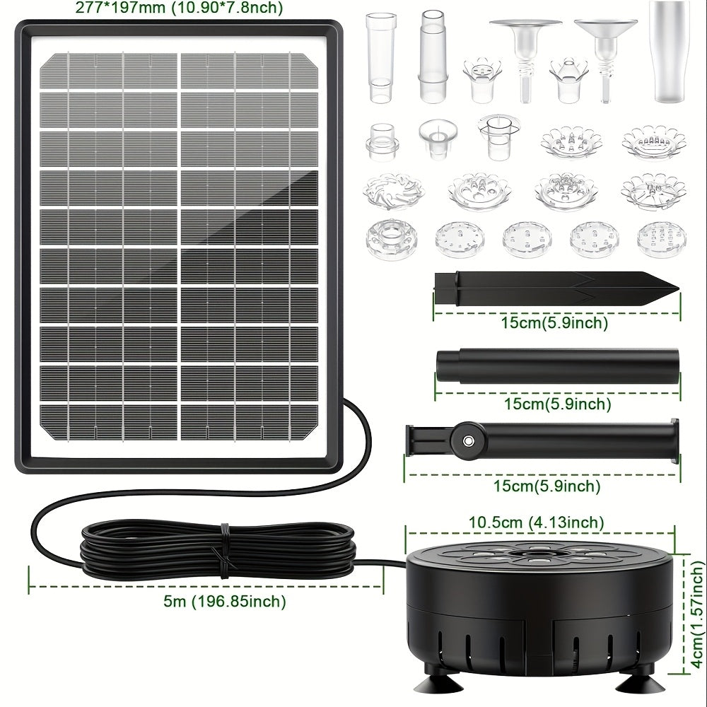 Solar Fountain Pump LED Lights Remote Control – 16 Nozzles 4400mAh