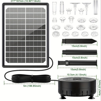 Solar Fountain Pump LED Lights Remote Control – 16 Nozzles 4400mAh