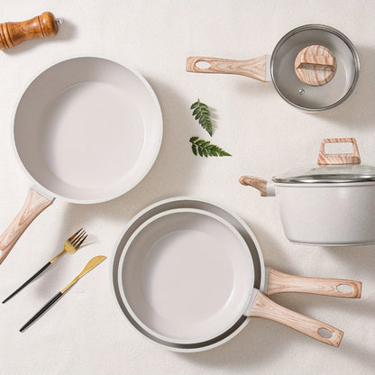 Cookware Set, 12-Piece Granite-Coated Aluminum Pots and Pans with Glass Lids, Pan Protectors and Two Color Options