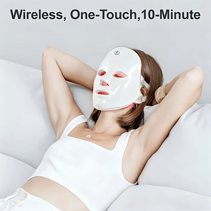 LED Light Therapy Face Mask 7-Function Photon Skin Rejuvenation Device - Red Blue Green Light for Bath Time, Home Spa and Personal Care