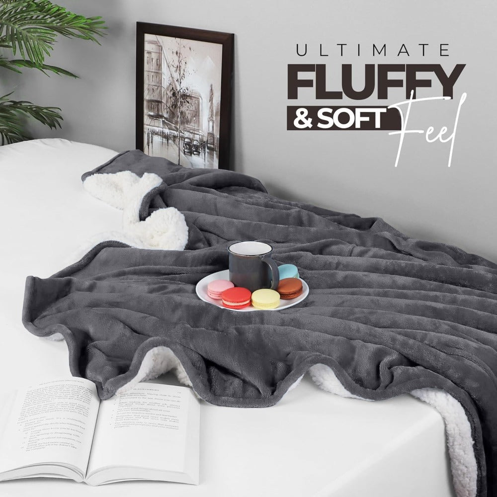 480GSM Sherpa Fleece Blanket – Double-Sided Heavy Warm Throw for Couch, Bed & Travel, Reversible All Season, 13 Colors, 3 Sizes
