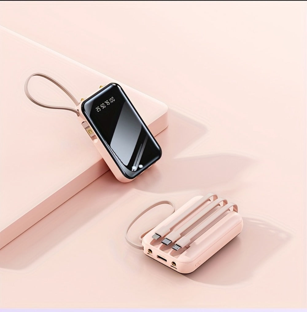 3-in-1 Built-in Cables Power Bank 50000mAh Portable Charger with Smart Digital Display Flashlight Apple Lightning Type-C USB Safe Lithium Battery Pack Outdoor Emergency Travel Gift