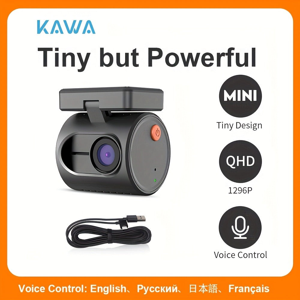 KAWA Mini 3 2K Dash Cam – 1296P QHD WiFi APP & Voice Control, Super Capacitor, Color Night Vision, WDR, Loop Recording, 24H Parking Monitor, Ultra Compact Car DVR