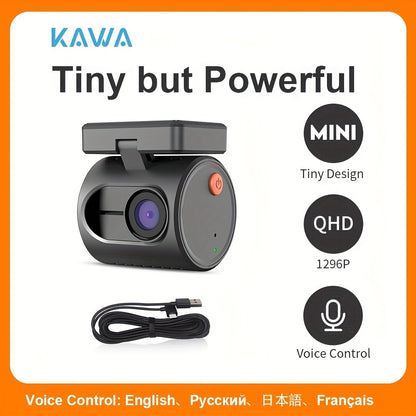 KAWA Mini 3 2K Dash Cam – 1296P QHD WiFi APP & Voice Control, Super Capacitor, Color Night Vision, WDR, Loop Recording, 24H Parking Monitor, Ultra Compact Car DVR
