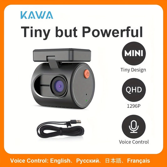KAWA Mini 3 2K Dash Cam – 1296P QHD WiFi APP & Voice Control, Super Capacitor, Color Night Vision, WDR, Loop Recording, 24H Parking Monitor, Ultra Compact Car DVR