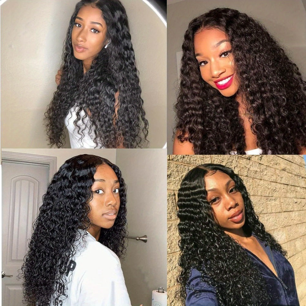 Body Wave Human-Hair 4x4 Lace Closure Wig in Black with Listed 180% Density and Five Length Options