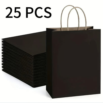 Kraft Paper Gift Bags with Handles in White, Black or Brown, Available in 25, 75, 100 or 300 Piece Packs