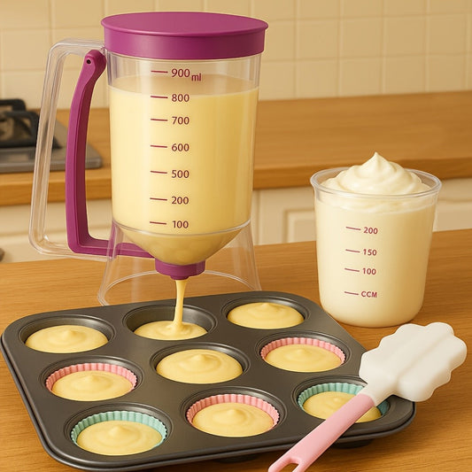 Pancake Batter Dispenser with Cleaning Brush – 2pcs Handheld Batter Separator & Squeeze Dispenser Set, Cupcake Batter Tool, Durable Kitchen Baking Gadget for Pancakes, Waffles & Cupcakes