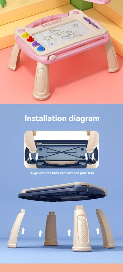 Three-Mode Magnetic Drawing Board with Four Stamps, Brush, Eraser Slider and Six Color Configurations