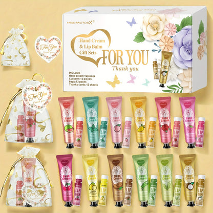 Shea Butter-Labeled Hand Cream and Lip Balm Gift Set with Vitamin E-Labeled Skin Care Formula