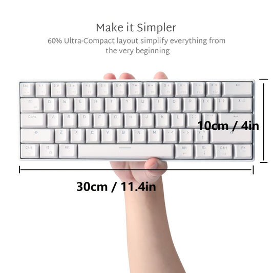 Hot Swappable Mechanical Keyboard 60% RGB Backlit 61 Keys – Customize Red or Cyan Switches, Ultra-Compact Wired Tenkeyless Design for PC, Laptop & Mac | No Solder Switch Change | Black & White