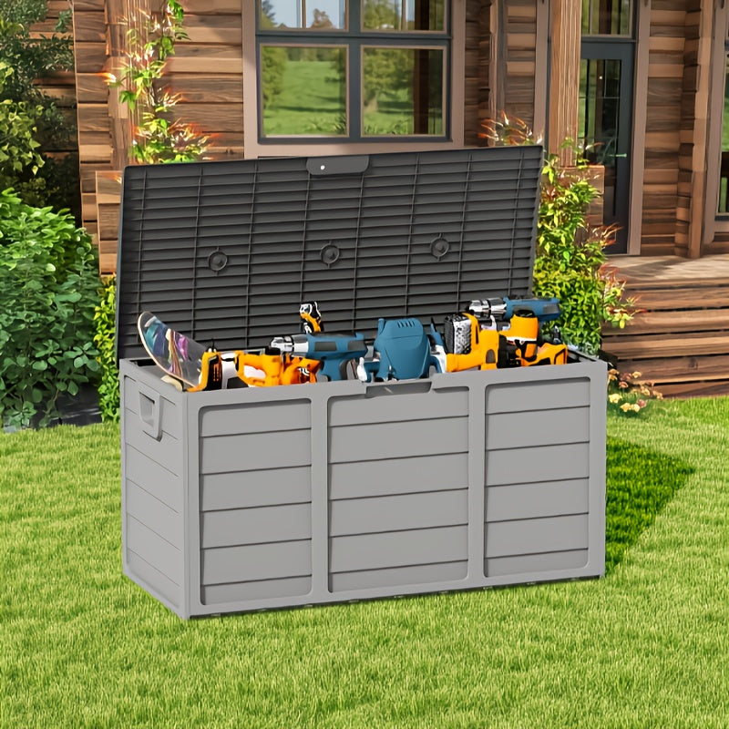 75-Gallon Low-Profile Outdoor Storage Box in Black with Hinged Lid, Side Handles and 41.4 x 18 x 21.3-Inch Size
