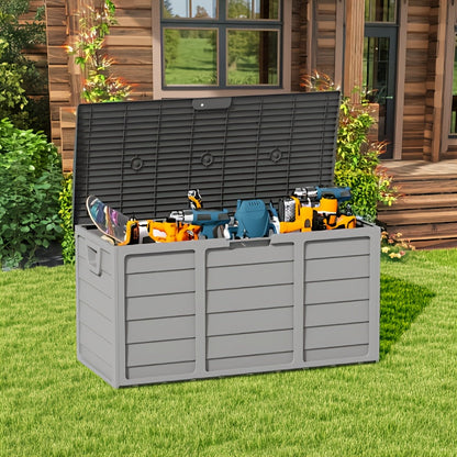 75-Gallon Low-Profile Outdoor Storage Box in Black with Hinged Lid, Side Handles and 41.4 x 18 x 21.3-Inch Size