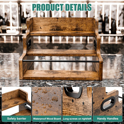 Three-Tier Solid Wood Countertop Wine Rack for Liquor Bottles, Coffee Syrups, Spices and Home Bars