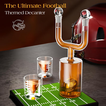 Football Goalpost Whiskey Decanter Set with 28 oz Bottle, Two 3.8 oz Game-Day Glasses and Field Display Base