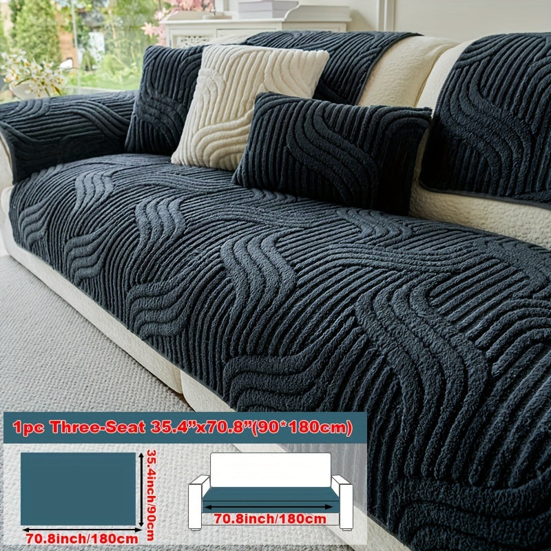 Sofa Cover Wave-Texture Plush Panels for 2 to Large 4-Seater Sofas, Armrest or Pillowcase Options