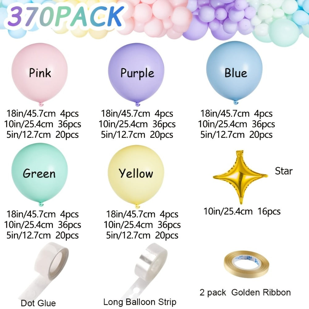 Pastel Balloon Set 370pcs – 10 & 5 Inch Macaron Latex Balloons with Wreath Kit for Birthday Party, Wedding, Graduation & Celebration Decorations