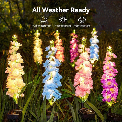 Solar Garden Lights Outdoor - 2 Pack 27 Inch Delphinium Flower Stake Lights with 36 LEDs & 600mAh Battery | Waterproof Solar Yard Lights for Patio, Lawn & Garden Decor | Mother's Day Gift